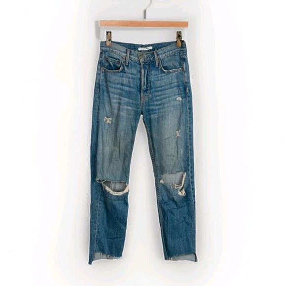 GRLFRND Helena Jeans Size 26" Waist Mid-Rise Distressed Ripped Straight Crop - Picture 2 of 5